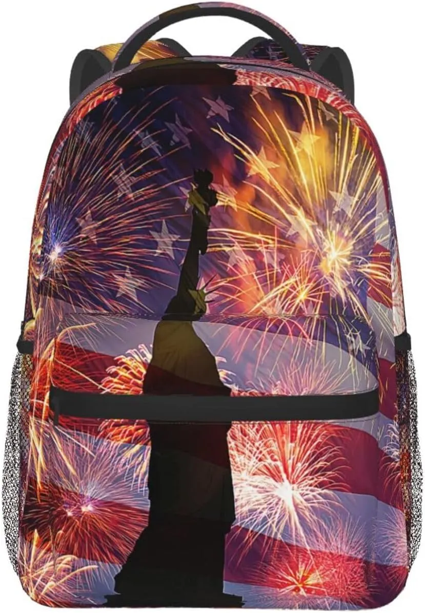 American Flag Independence Day Backpack,Laptop Bookbags Shoulder Bag Travel Hiking Camping Daypack for Men Women
