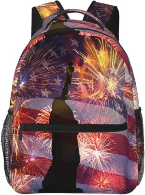 American Flag Independence Day Backpack,Laptop Bookbags Shoulder Bag Travel Hiking Camping Daypack for Men Women