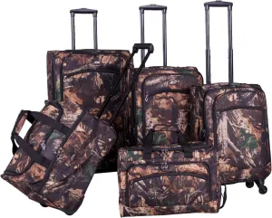 American Flyer Camo 5-Piece Spinner Luggage Set, Green, One Size