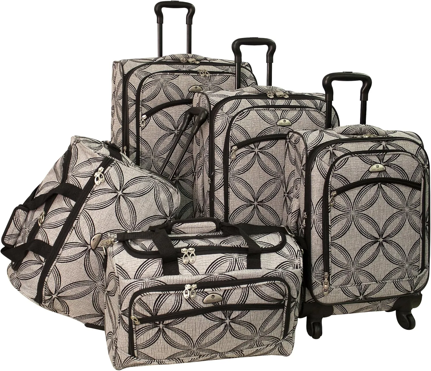 American Flyer Luggage Silver Clover 5 Piece Set Spinner, Black Gray, One Size