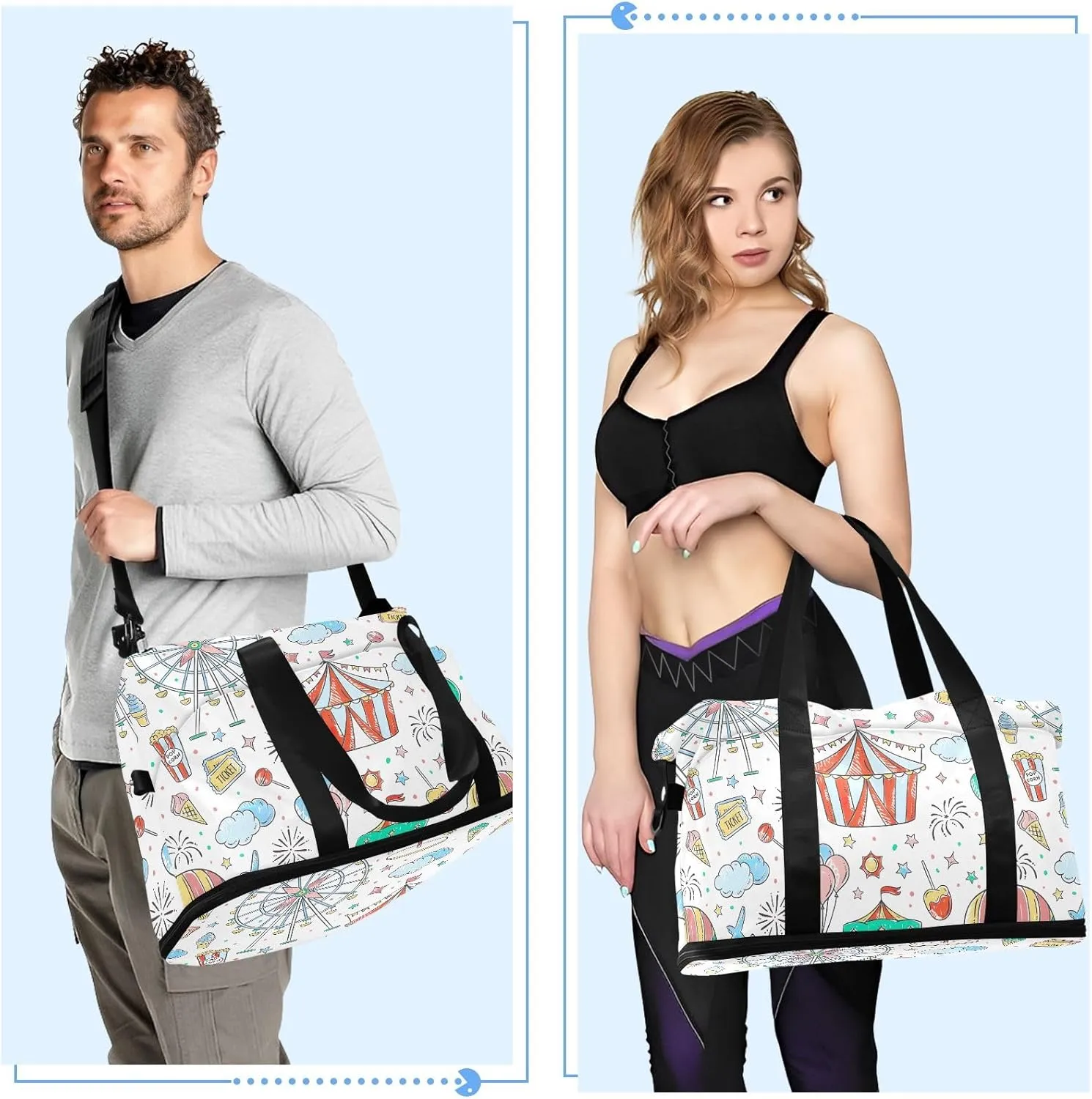Amusement Park Cartoon under Seat Bag Expandable Travel Bags for Women Carry on with Toiletry Bag