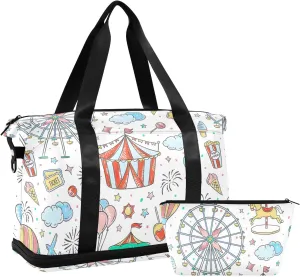 Amusement Park Cartoon under Seat Bag Expandable Travel Bags for Women Carry on with Toiletry Bag