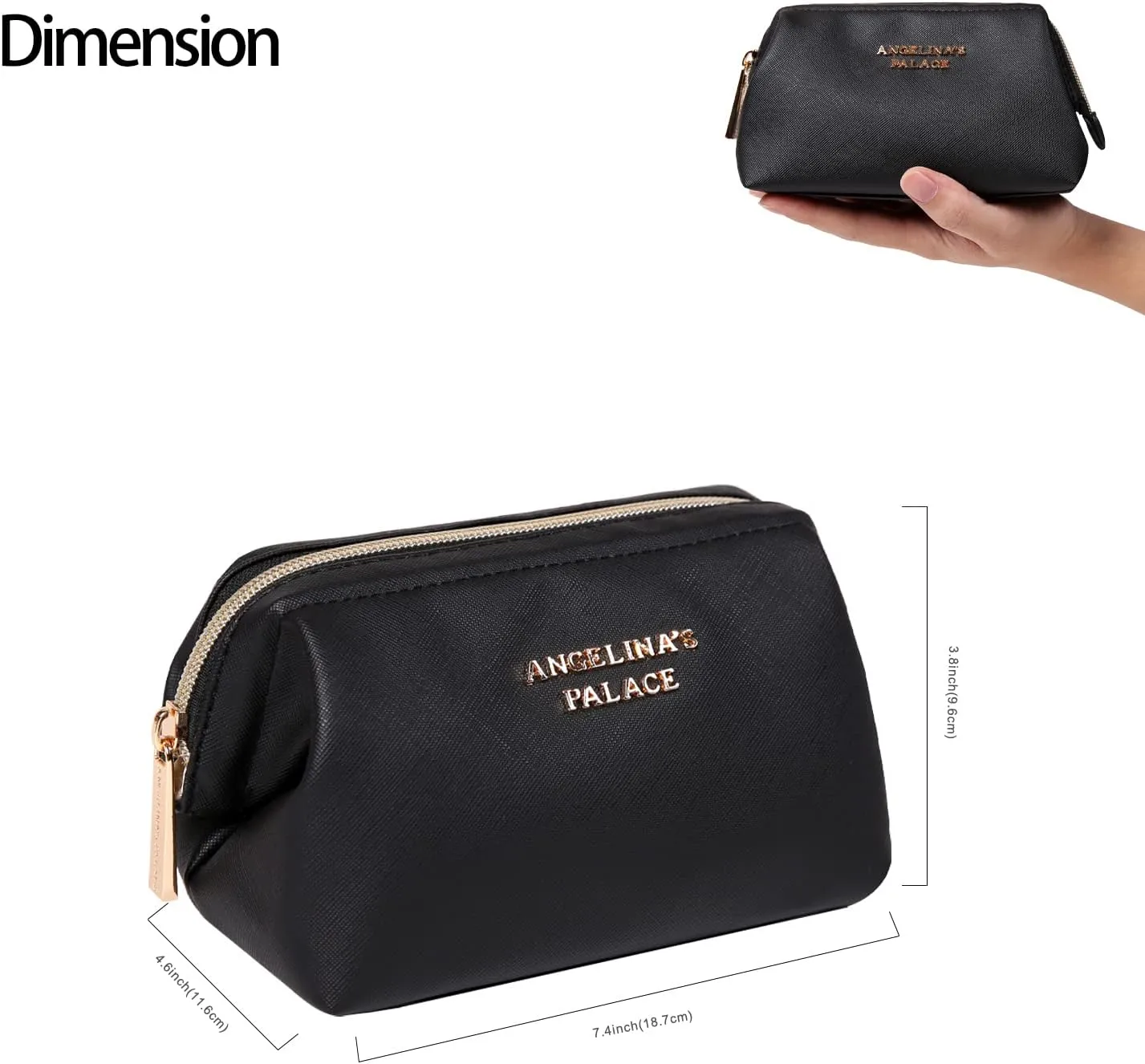 Angelina's Palace Vegan Leather Waterproof Travel Cosmetic Bag Toiletry Organizer Makeup Pouches(black)