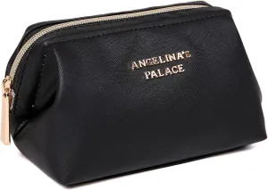 Angelina's Palace Vegan Leather Waterproof Travel Cosmetic Bag Toiletry Organizer Makeup Pouches(black)