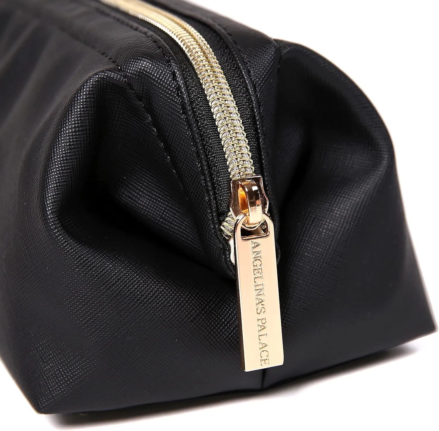Angelina's Palace Vegan Leather Waterproof Travel Cosmetic Bag Toiletry Organizer Makeup Pouches(black)