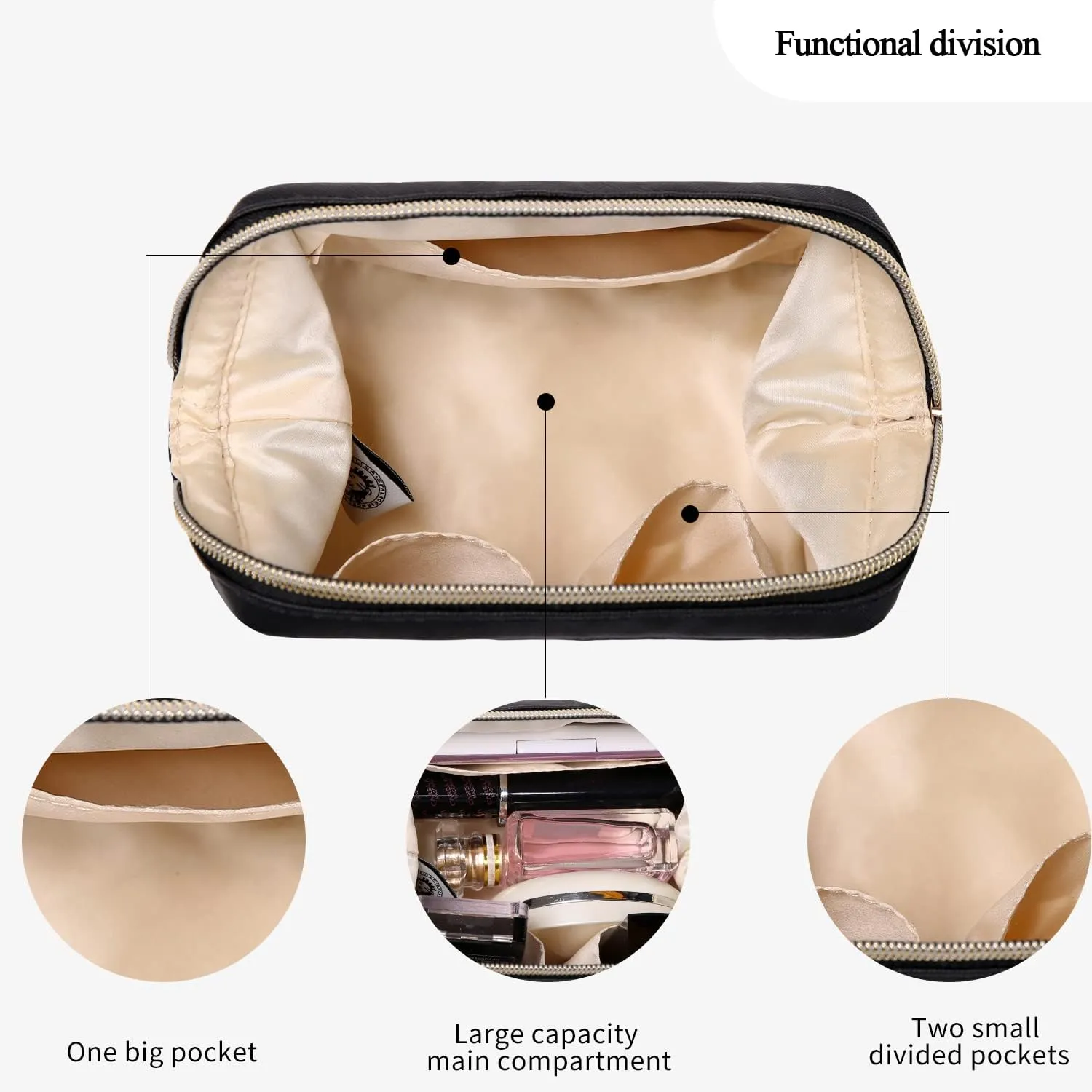 Angelina's Palace Vegan Leather Waterproof Travel Cosmetic Bag Toiletry Organizer Makeup Pouches(black)