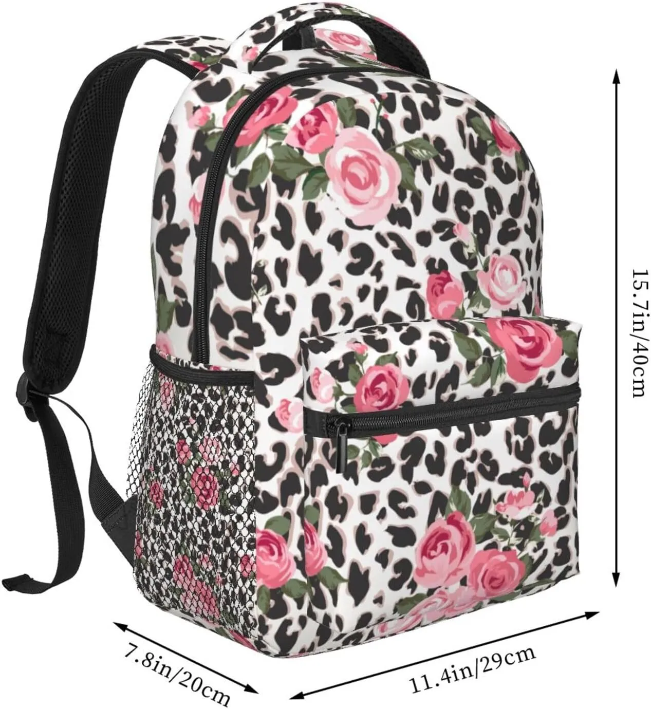 Animal Leopard Print Rose Backpacks 15 Inch Laptop Backpack Multipurpose Double Shoulder Bag for Men Women Gifts