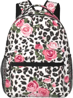 Animal Leopard Print Rose Backpacks 15 Inch Laptop Backpack Multipurpose Double Shoulder Bag for Men Women Gifts