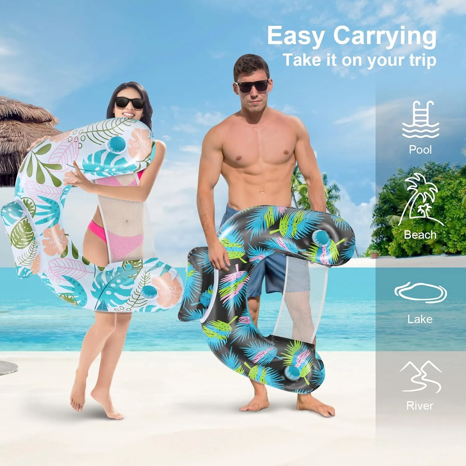 ANNIL【2 Pack】 Adult Inflatable Pool Floats Chair, Water Leisure Inflatable Floating Chair,Drink Holder, Ergonomic Headrest,Pool Floaties for Adults Swimming Pool Party, Summer Water Fun