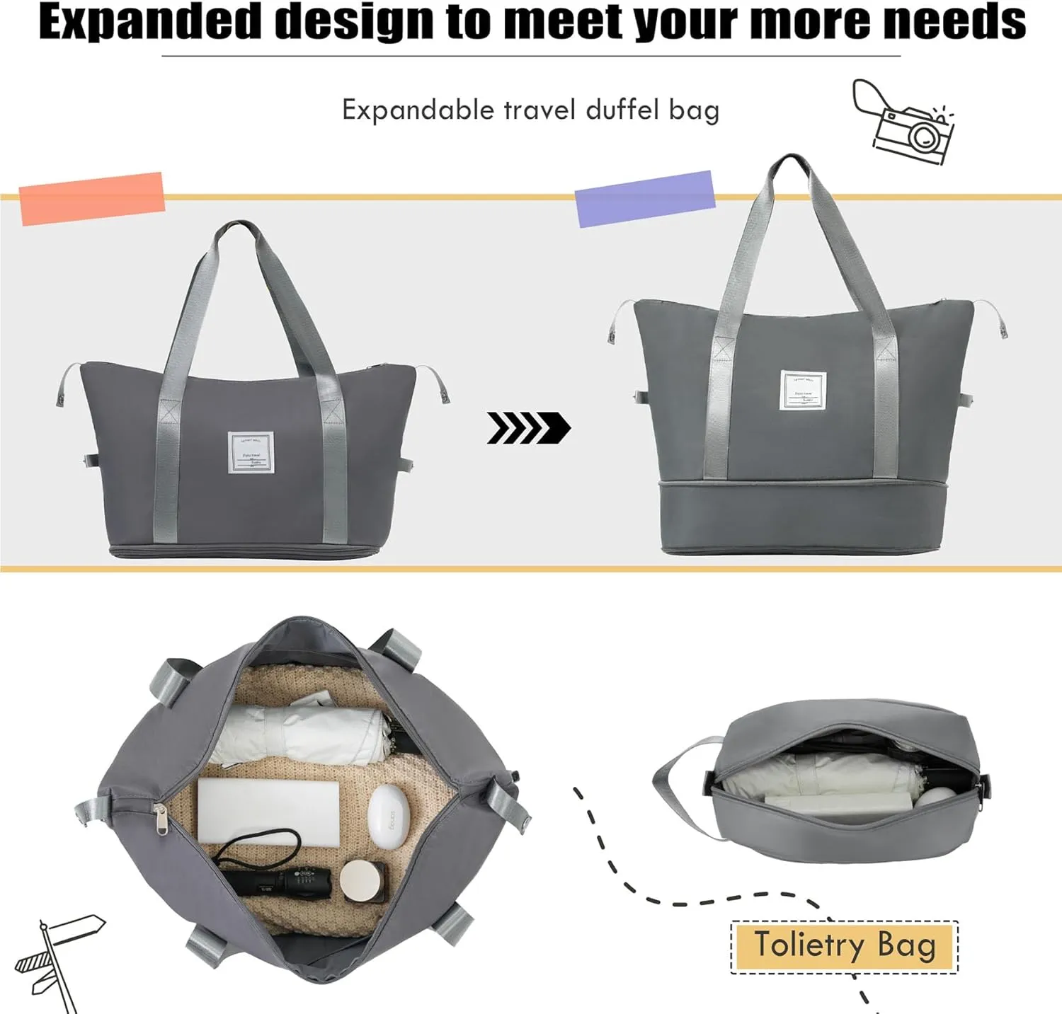Anwick Expandable Suitcase Set 5 Piece, Softside Luggage With Spinner Wheels TSA Lock, Lightweight Travel Set for Men Women 20" 24" 28" (Gray)