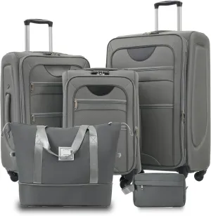 Anwick Expandable Suitcase Set 5 Piece, Softside Luggage With Spinner Wheels TSA Lock, Lightweight Travel Set for Men Women 20" 24" 28" (Gray)