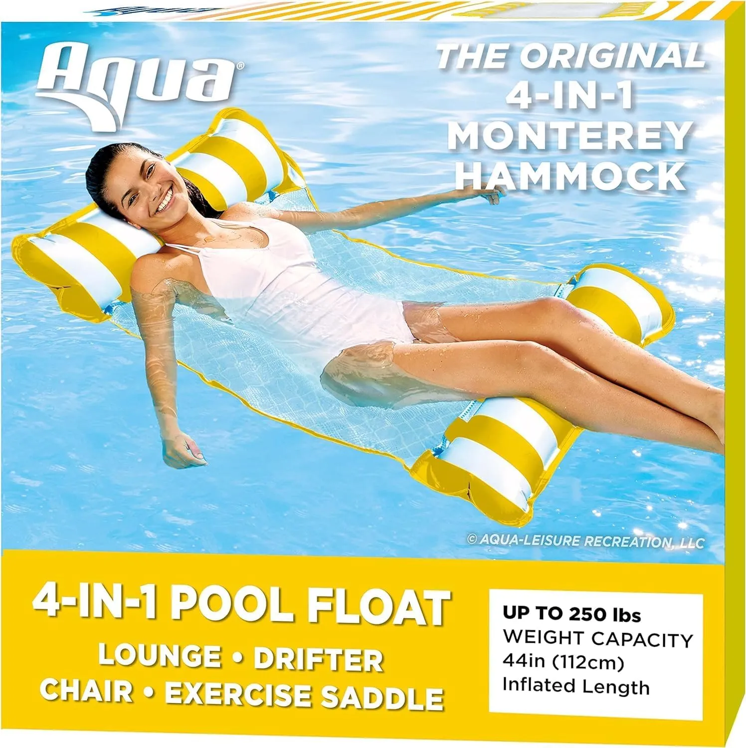 Aqua 4-in-1 Monterey Hammock Pool Float & Water Hammocks – 2-3-4 Multipacks – Multiple Colors/Styles – for Adults and Kids Floating