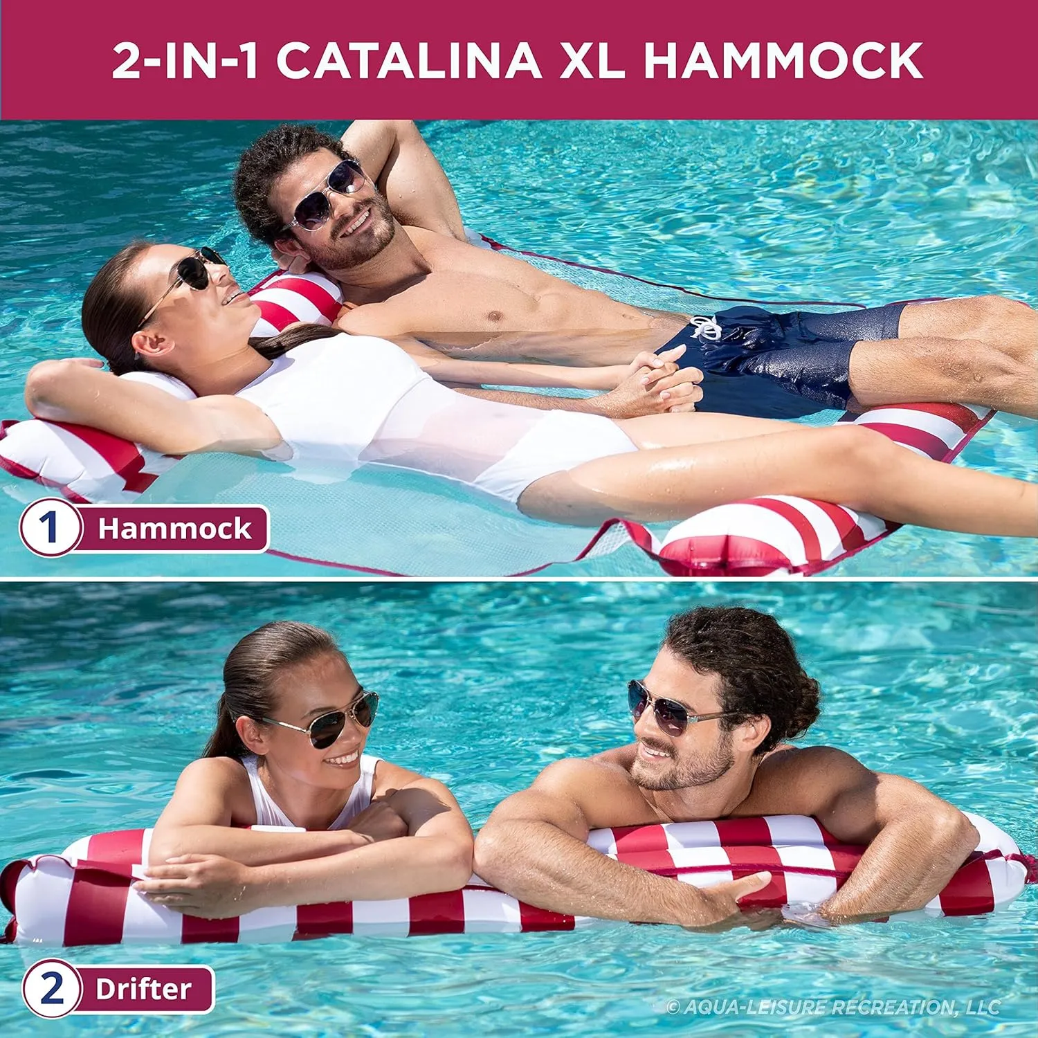 Aqua 4-in-1 Monterey Hammock Pool Float & Water Hammocks – 2-3-4 Multipacks – Multiple Colors/Styles – for Adults and Kids Floating