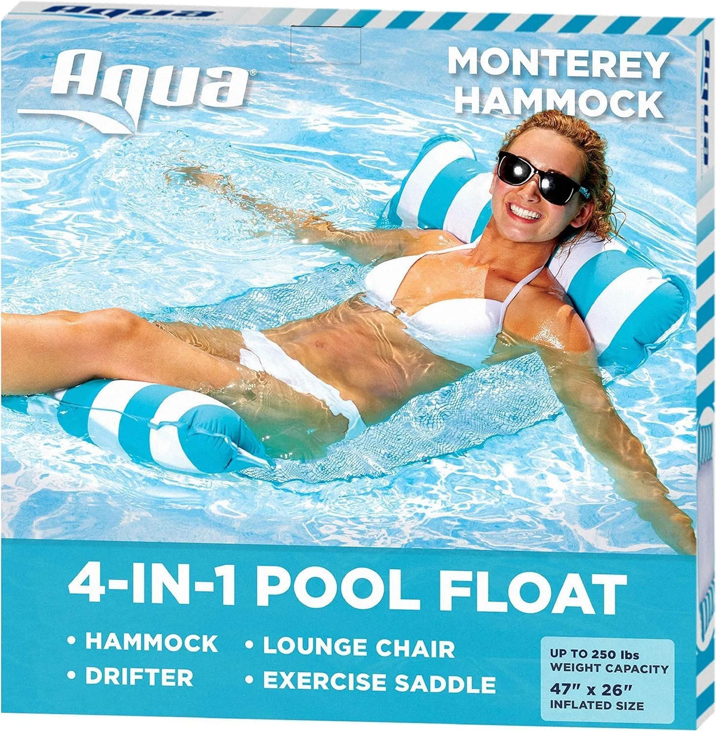 Aqua 4-in-1 Monterey Hammock Pool Float & Water Hammocks – 2-3-4 Multipacks – Multiple Colors/Styles – for Adults and Kids Floating