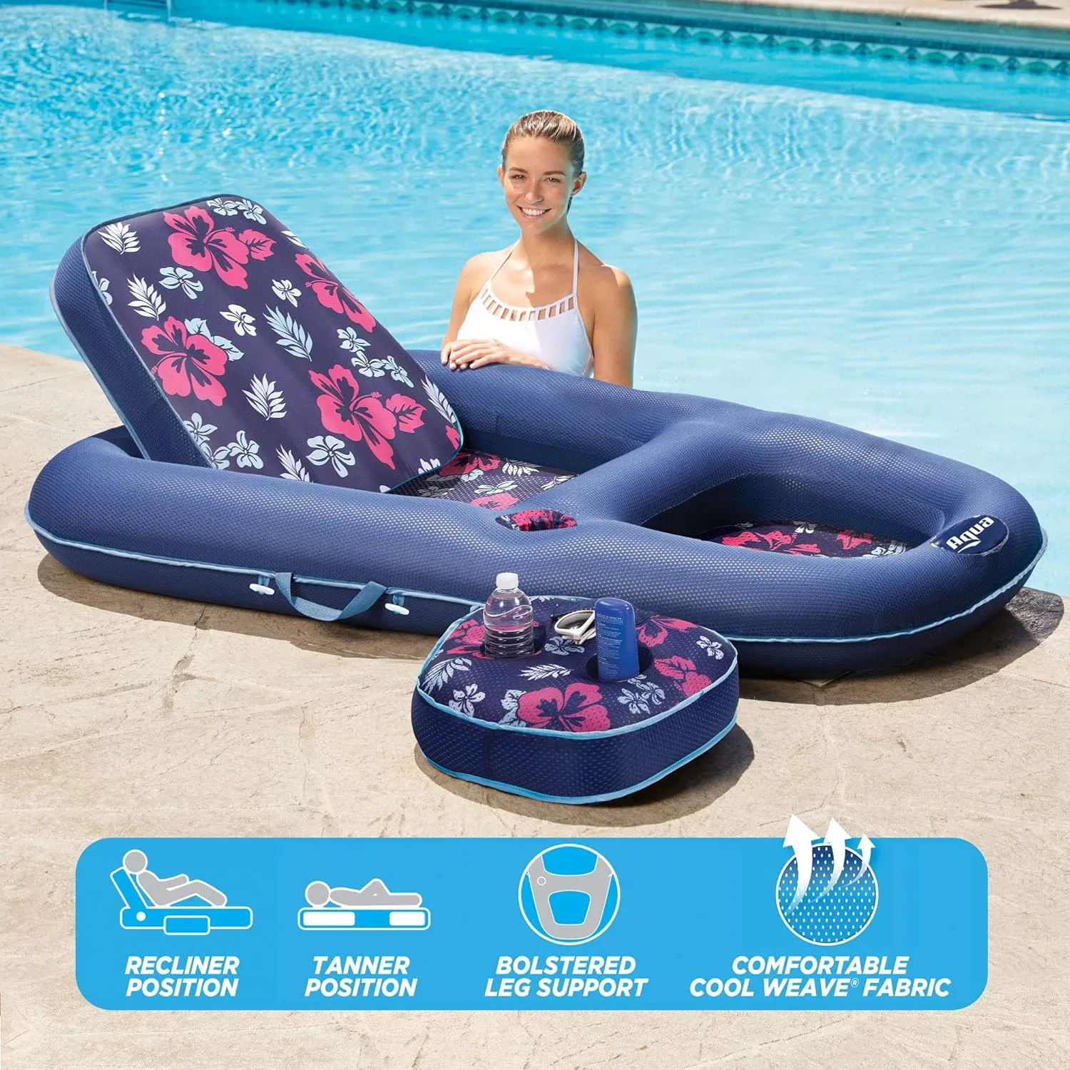 Aqua Campania Ultimate 2-in-1 Pool Float Lounge – Extra Large – Inflatable Pool Floats for Adults with Adjustable Backrest & Cupholder Caddy – Multiple Colors/Styles