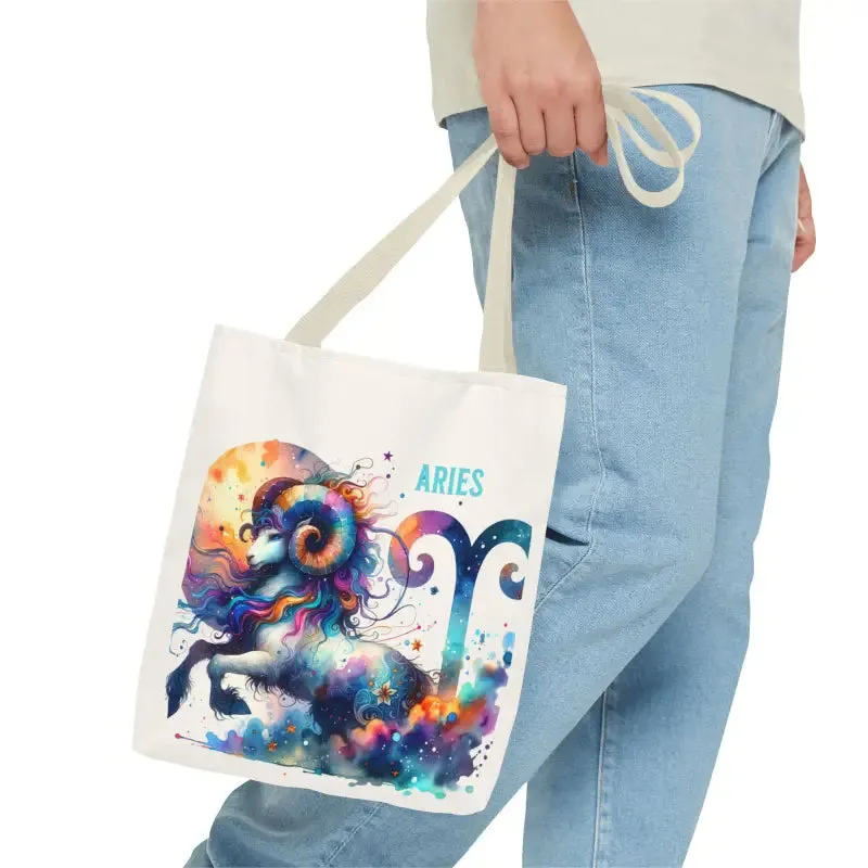 Aries Zodiac Tote Bag with Black Cotton Handles
