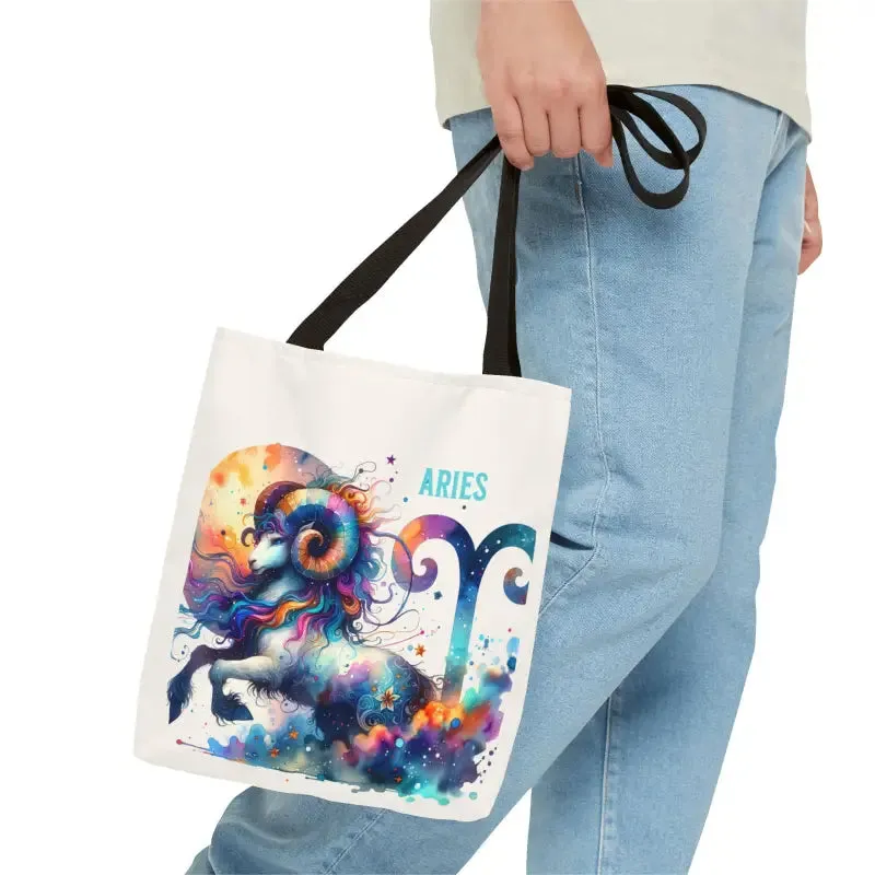 Aries Zodiac Tote Bag with Black Cotton Handles