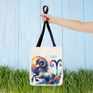 Aries Zodiac Tote Bag with Black Cotton Handles