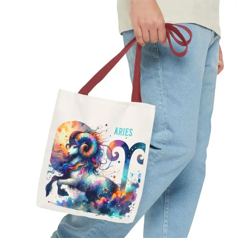 Aries Zodiac Tote Bag with Black Cotton Handles