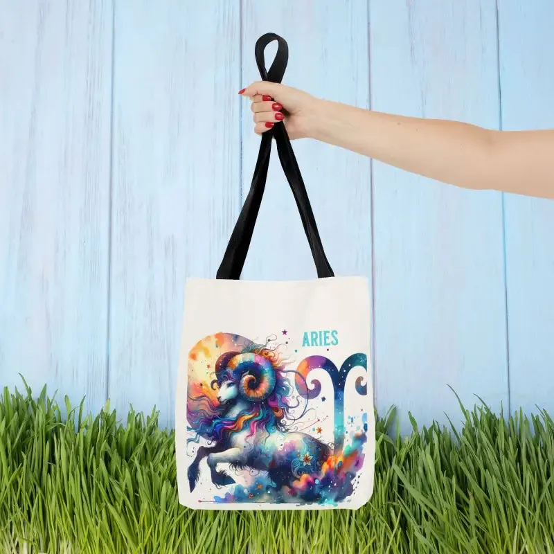 Aries Zodiac Tote Bag with Black Cotton Handles
