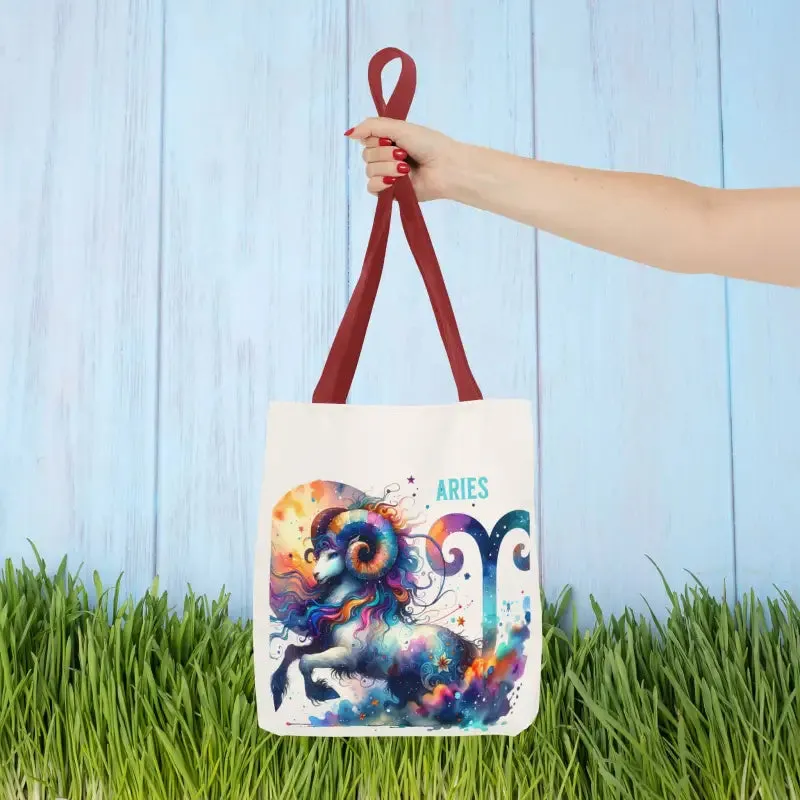 Aries Zodiac Tote Bag with Black Cotton Handles