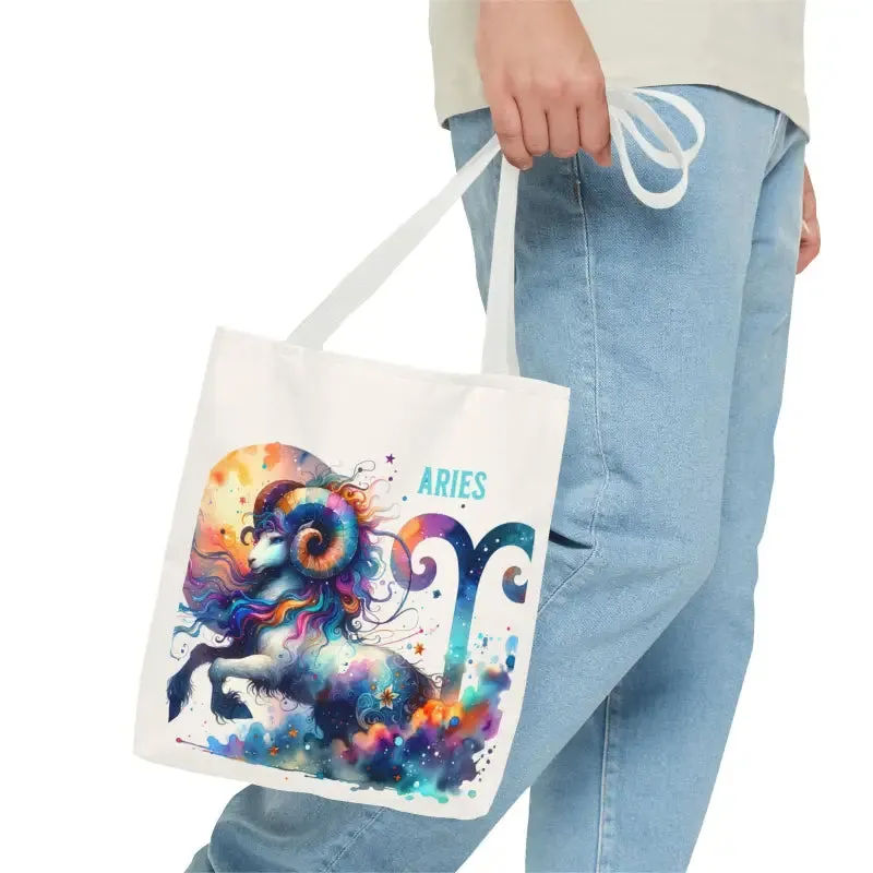 Aries Zodiac Tote Bag with Black Cotton Handles