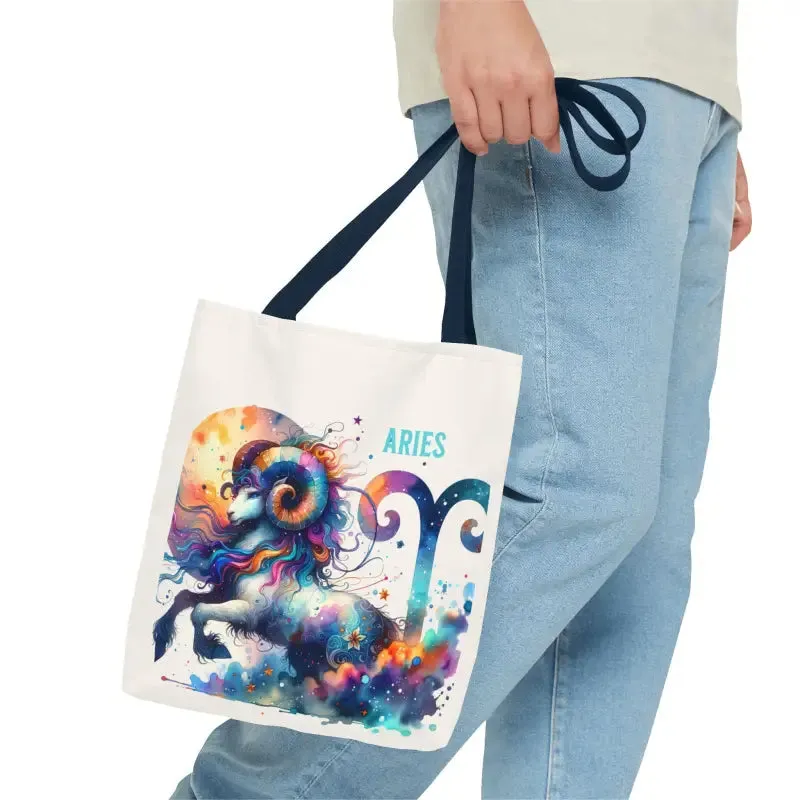 Aries Zodiac Tote Bag with Black Cotton Handles