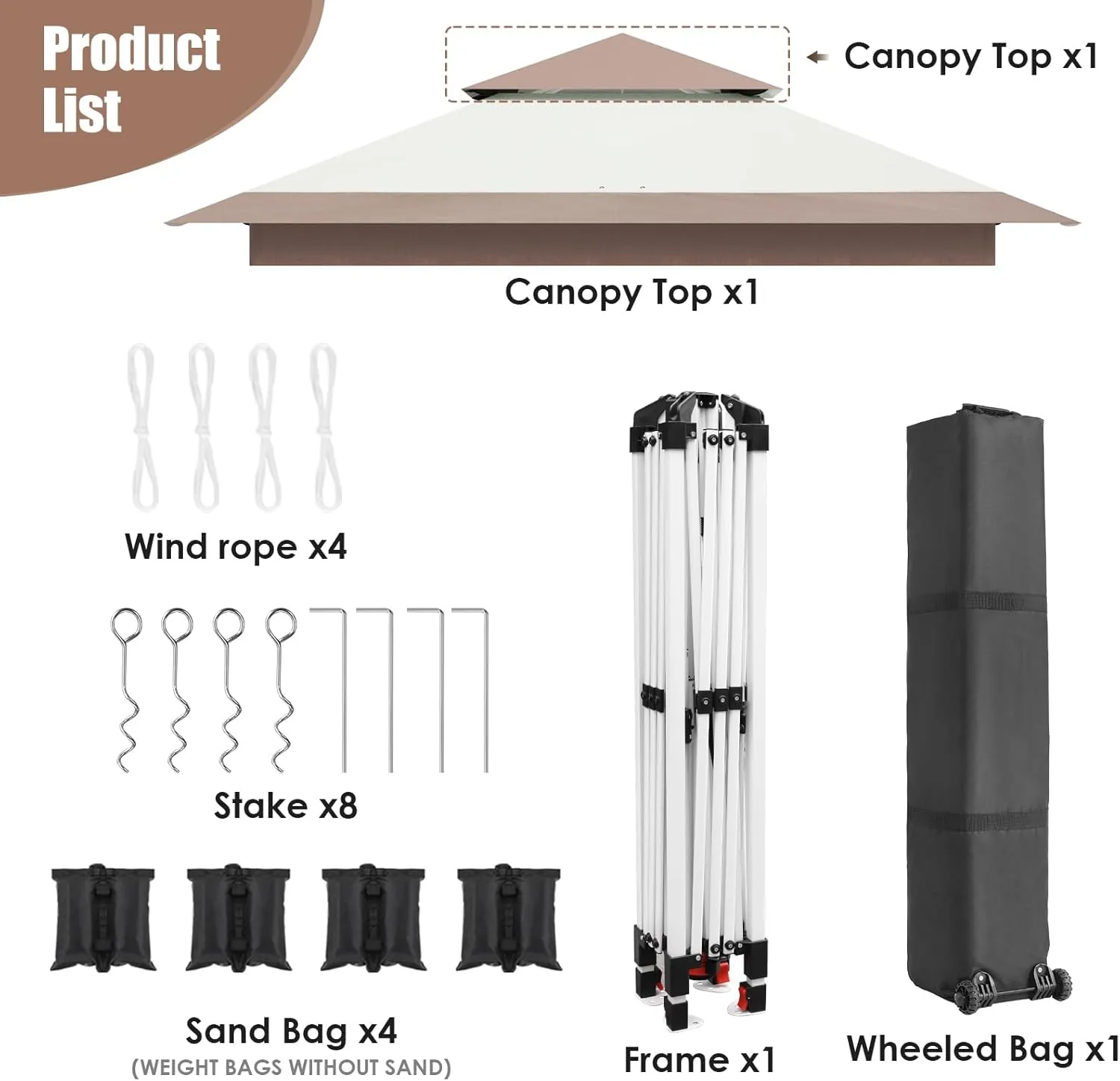 Arlopu Pop Up Canopy Tent with 1-Person Set up, Camping Instant Durable Shelter, Outdoor Gazebo Beach Shade with Wheeled Bag, 4 Sand Bags for Weight (Khaki, 13FTX13FT)