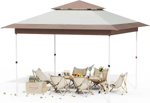 Arlopu Pop Up Canopy Tent with 1-Person Set up, Camping Instant Durable Shelter, Outdoor Gazebo Beach Shade with Wheeled Bag, 4 Sand Bags for Weight (Khaki, 13FTX13FT)