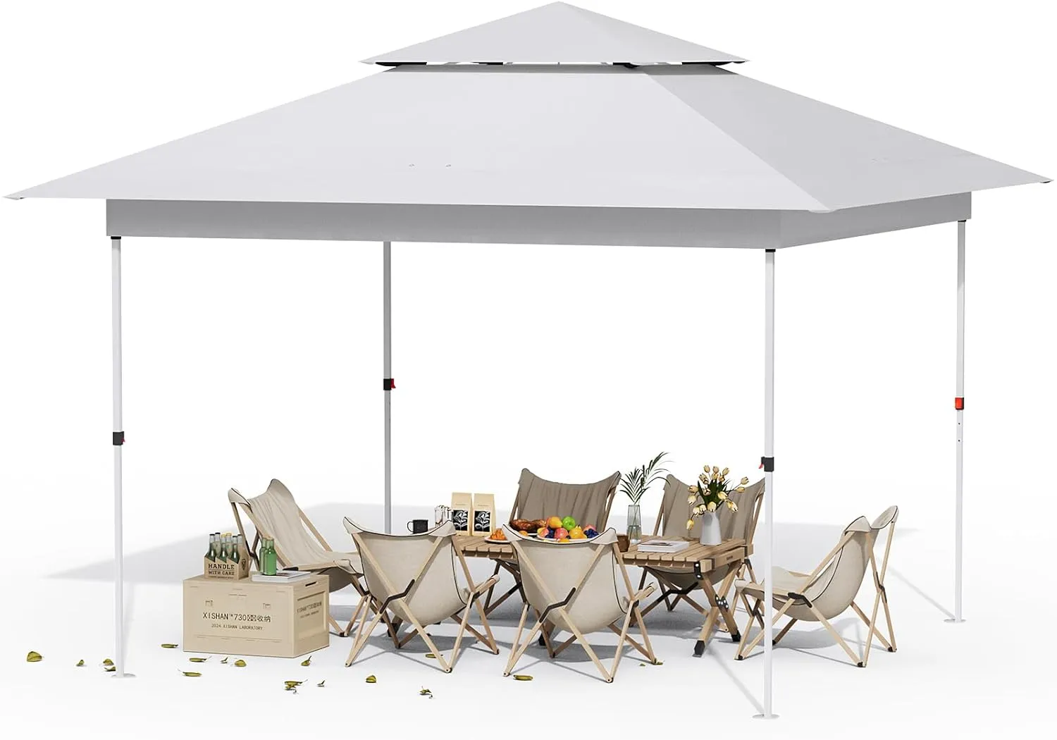 Arlopu Pop Up Canopy Tent with 1-Person Set up, Camping Instant Durable Shelter, Outdoor Gazebo Beach Shade with Wheeled Bag, 4 Sand Bags for Weight (White, 13FTX13FT)