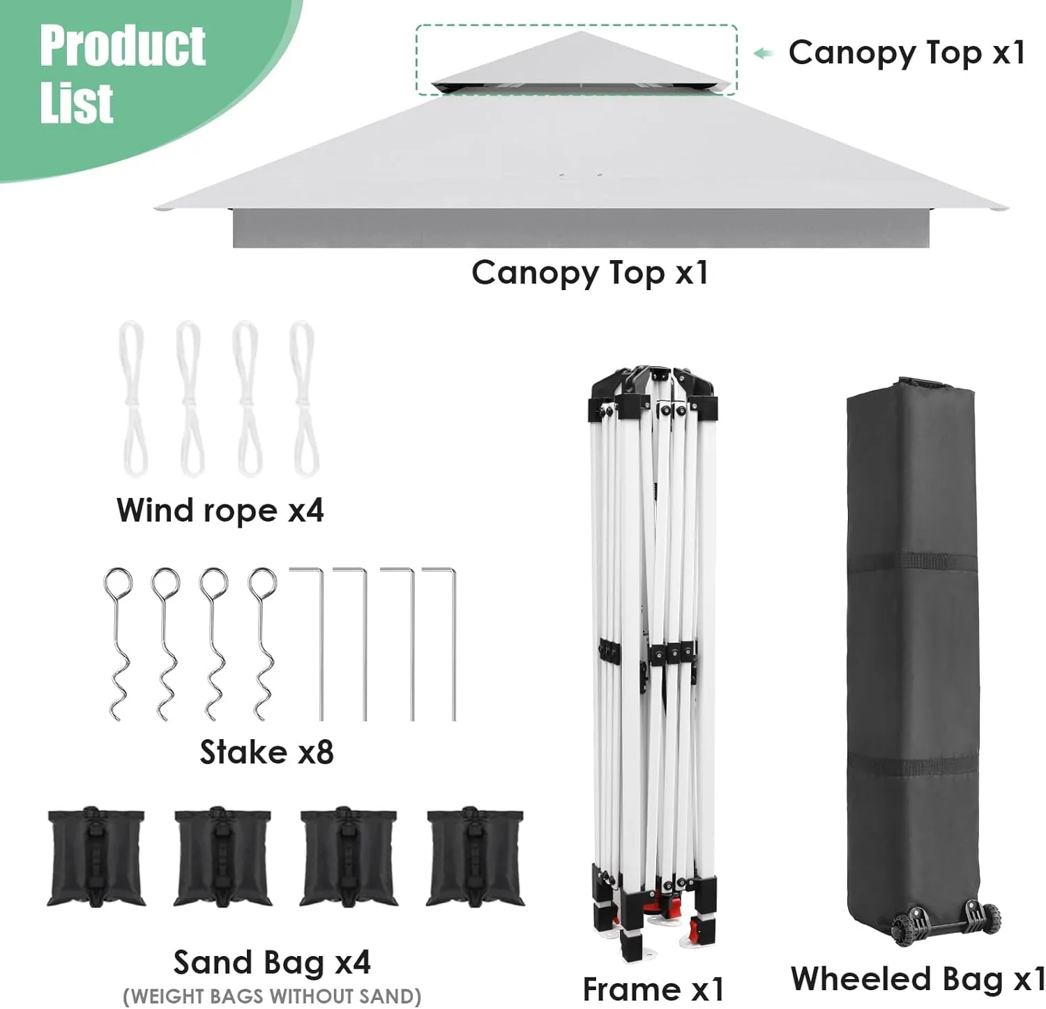 Arlopu Pop Up Canopy Tent with 1-Person Set up, Camping Instant Durable Shelter, Outdoor Gazebo Beach Shade with Wheeled Bag, 4 Sand Bags for Weight (White, 13FTX13FT)