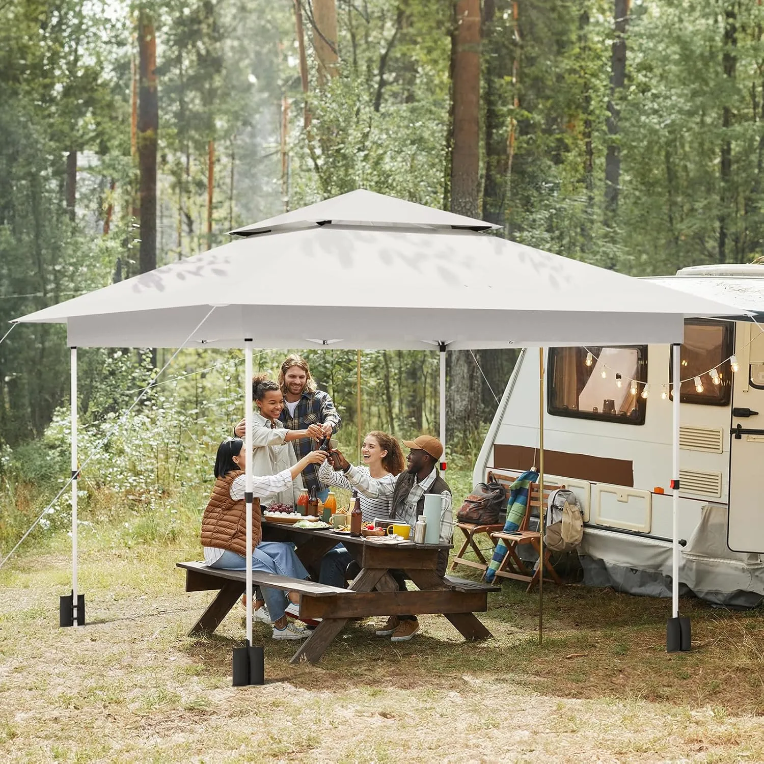 Arlopu Pop Up Canopy Tent with 1-Person Set up, Camping Instant Durable Shelter, Outdoor Gazebo Beach Shade with Wheeled Bag, 4 Sand Bags for Weight (White, 13FTX13FT)