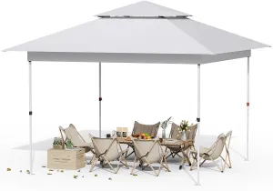 Arlopu Pop Up Canopy Tent with 1-Person Set up, Camping Instant Durable Shelter, Outdoor Gazebo Beach Shade with Wheeled Bag, 4 Sand Bags for Weight (White, 13FTX13FT)