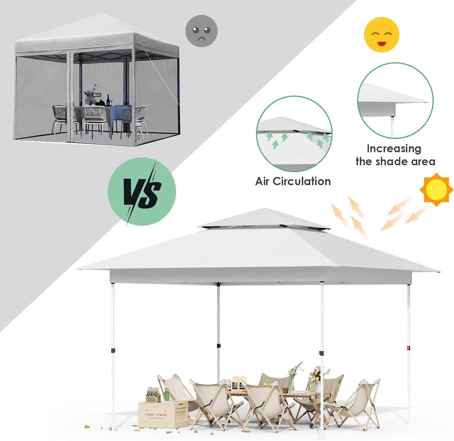 Arlopu Pop Up Canopy Tent with 1-Person Set up, Camping Instant Durable Shelter, Outdoor Gazebo Beach Shade with Wheeled Bag, 4 Sand Bags for Weight (White, 13FTX13FT)