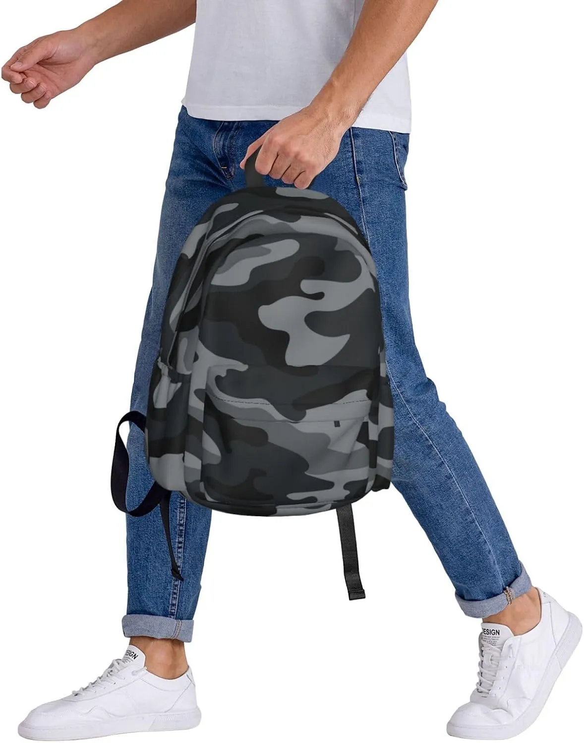 Army Camouflage Laptop Backpack For Men Women, Black And Grey Camo Lightweight Daypack Bookbag For Daily Commutes Business Travel Hiking