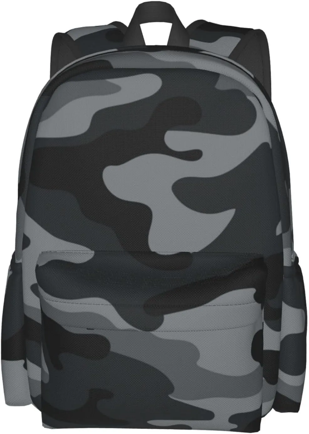 Army Camouflage Laptop Backpack For Men Women, Black And Grey Camo Lightweight Daypack Bookbag For Daily Commutes Business Travel Hiking