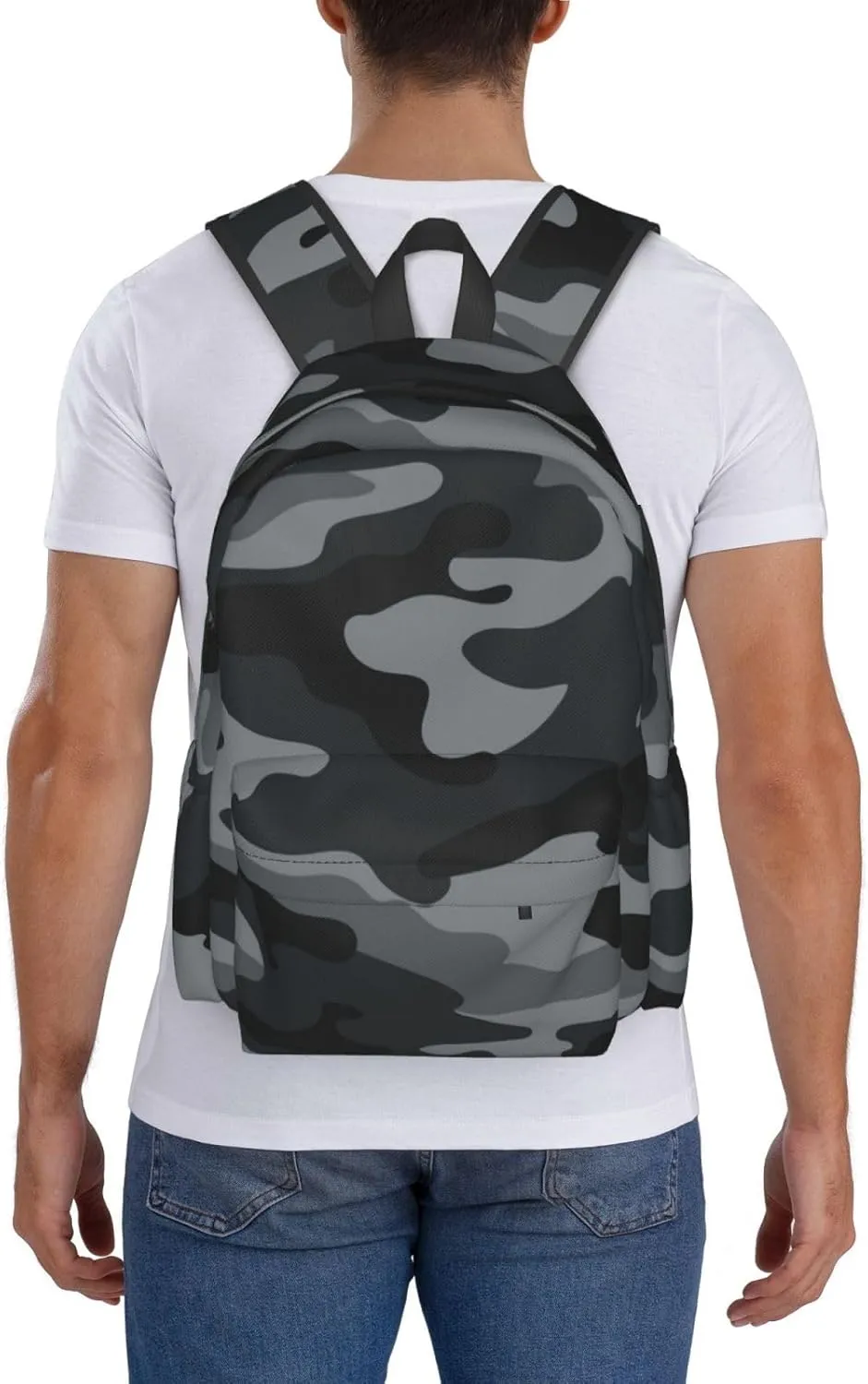 Army Camouflage Laptop Backpack For Men Women, Black And Grey Camo Lightweight Daypack Bookbag For Daily Commutes Business Travel Hiking