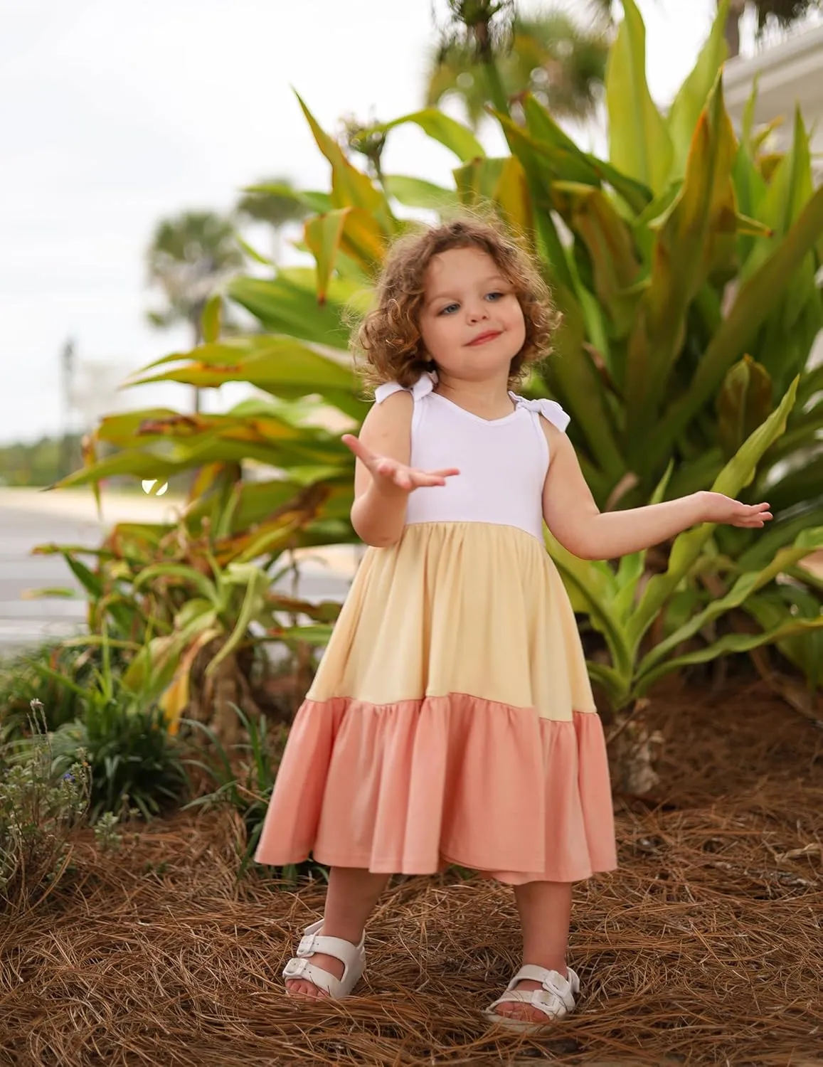 Arshiner Toddler Girl Summer Dress Little Girls Casual Beach Party Bowknot Sling Sundress with Pocket 1-7t
