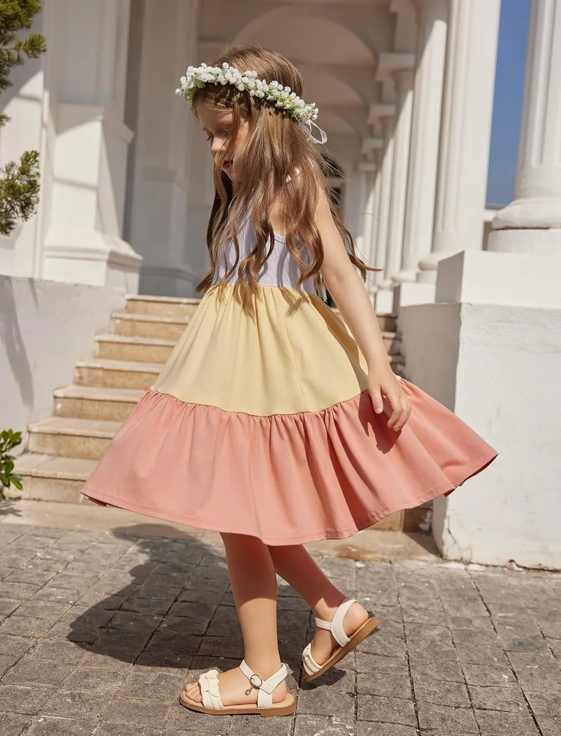 Arshiner Toddler Girl Summer Dress Little Girls Casual Beach Party Bowknot Sling Sundress with Pocket 1-7t