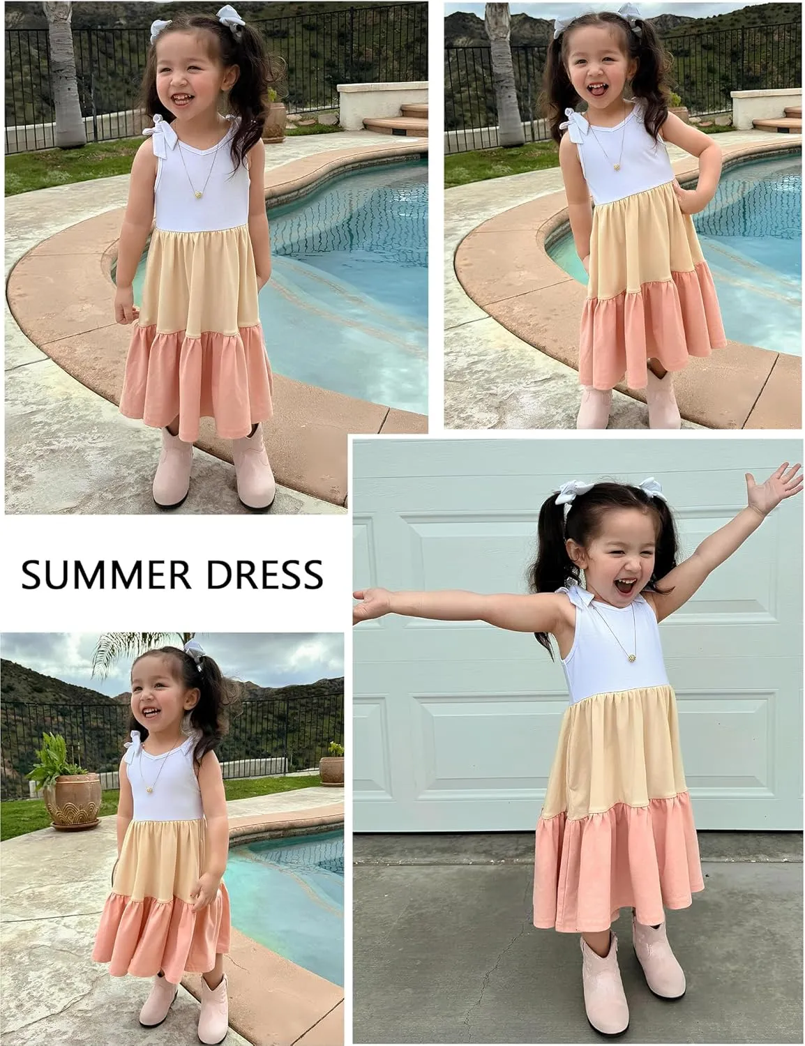 Arshiner Toddler Girl Summer Dress Little Girls Casual Beach Party Bowknot Sling Sundress with Pocket 1-7t