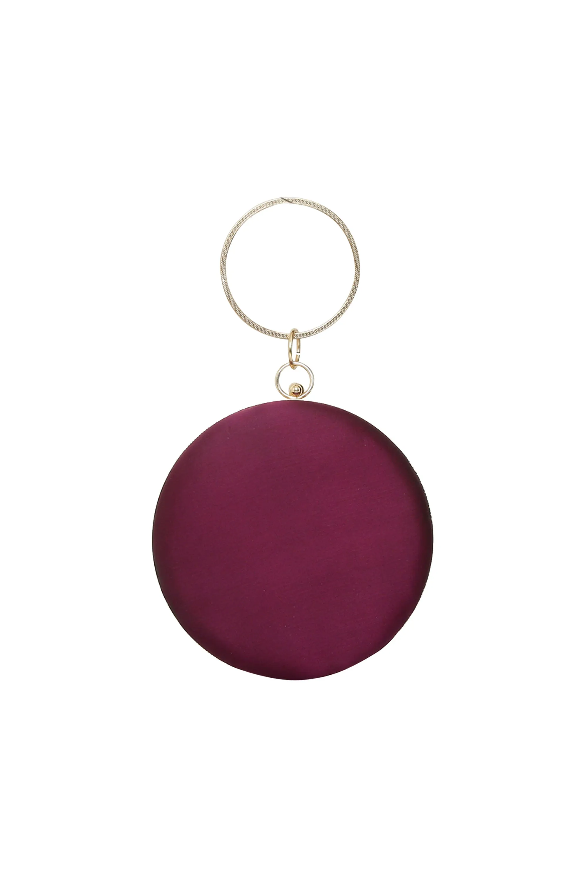 Art Silk Embroidered Round Clutch In Purple Color