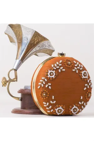 Art Silk Wondrous Embroidered Clutch In Rust Color
