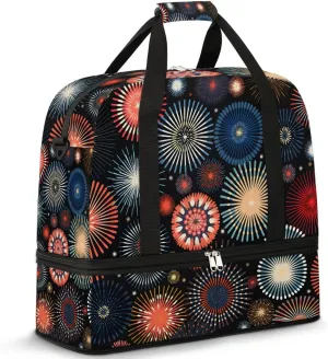 Artistic Fireworks Pattern Travel Duffel Bag for Women Men Weekender Overnight Bag with Shoe Compartment Foldable Sports Gym Luggage Bag