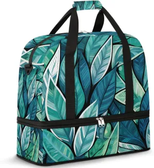 Artistic Painted Leaves Travel Duffel Bag for Women Men Weekender Overnight Bag with Shoe Compartment Foldable Sports Gym Luggage Bag