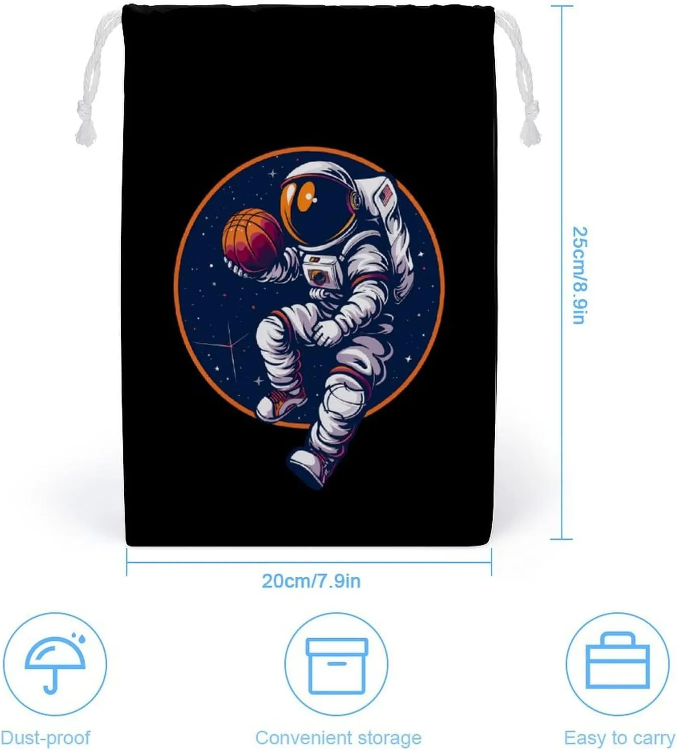 Astronaut Slam Dunk Basketball Space Drawstring Storage Bag Small String Bag Makeup Bag for Home Travel 20 * 25cm