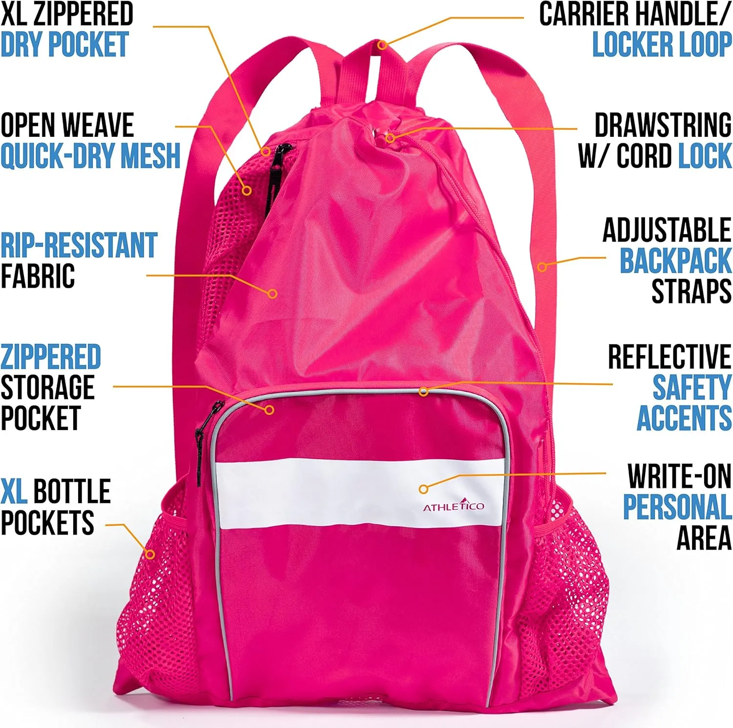Athletico Mesh Swim Bag - Mesh Pool Bag With Wet & Dry Compartments for Swimming, the Beach, Camping and More