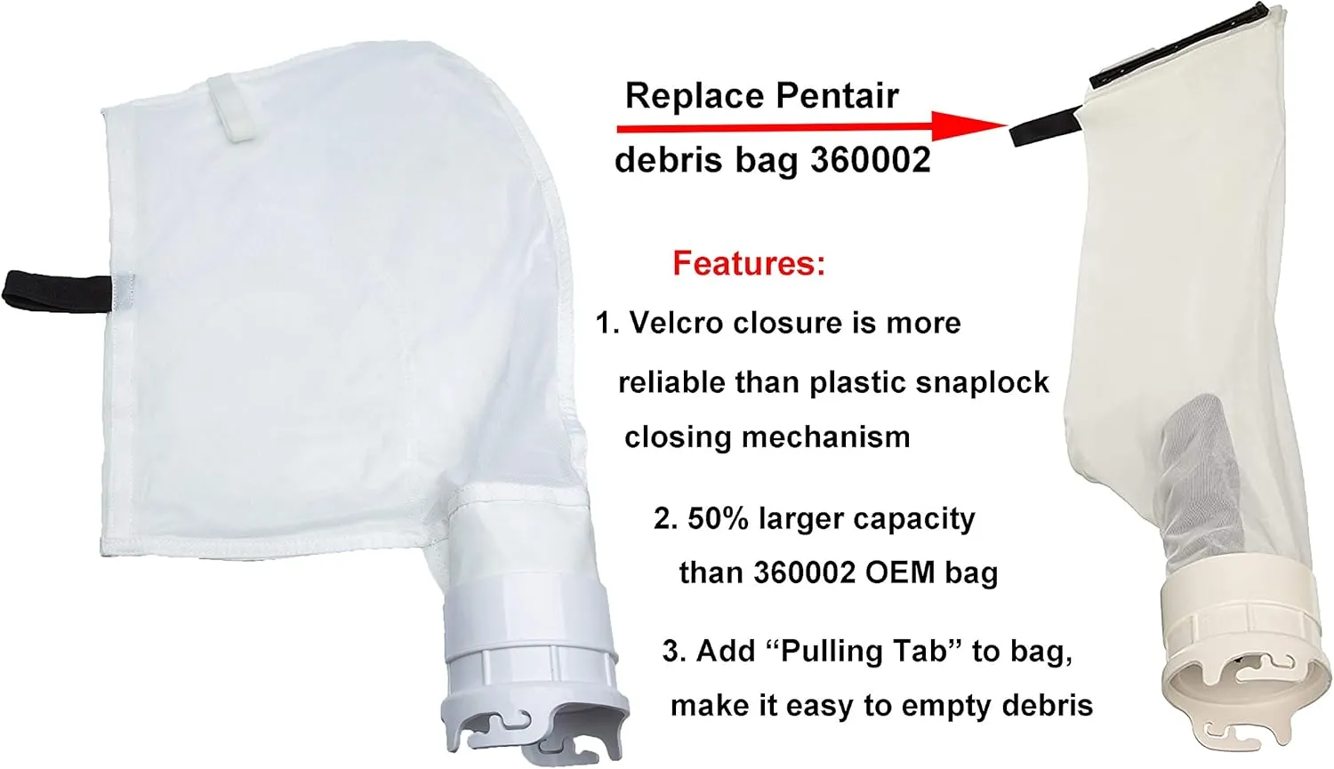 ATIE Pool Cleaner Fine Mesh Bag with Hook and Loop Fastener Enclosure Compatible with Pentair Kreepy Krauly Legend, Platinum Pool Cleaner Debris Bag 360002 and EU16 Bag