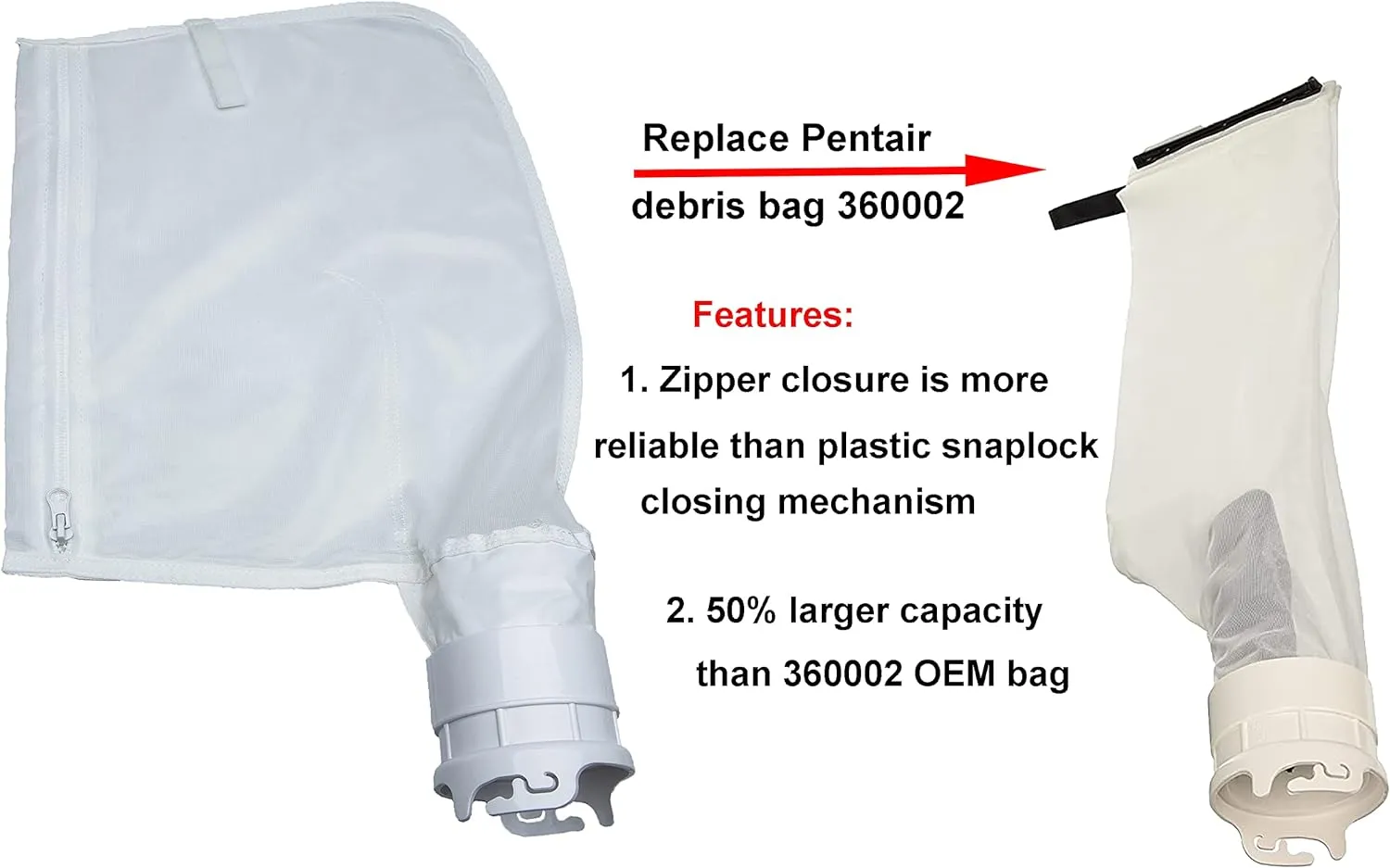 ATIE Pool Cleaner Fine Mesh Bag with Zipper Enclosure, Compatible with Pentair Kreepy Krauly Legend, Platinum, Letro Pool Cleaners Debris Bag 360002 and EU16 Bag