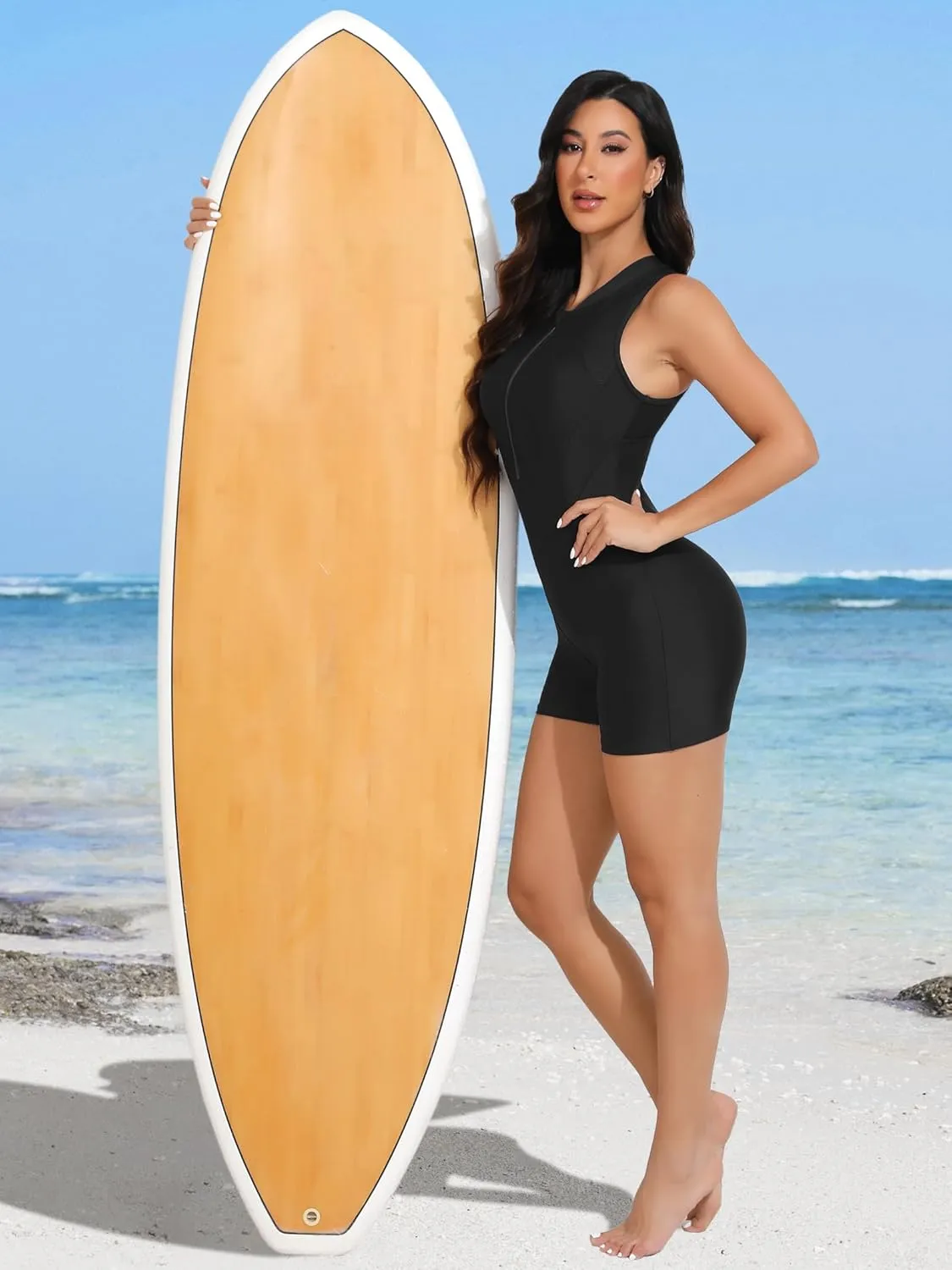 ATTRACO Athletic One Piece Swimsuits for Women Zipper Up Bathing Suits Modest Boyleg Swimwear