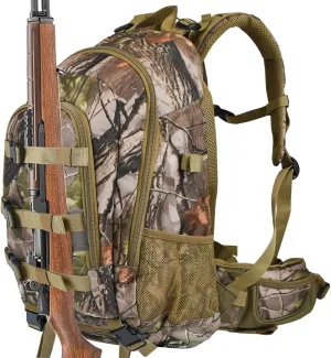 AUMTISC 40L Hunting Bag Backpack with Rifle Holder for Men, Waterproof Camo Hunting Day Back Pack with Rain Cover for Gun Bow